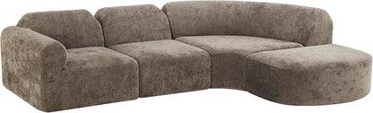 Merax Modern Curved Sectional Sofa with Ottoman, Couch 4-Piece Set High-Density Compressed Sponge, Fully Assembled, Right Hand Facing, Plush Deep Seat for Living Room, Lounge, Apartment, Dark Brown