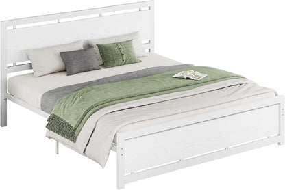 LIKIMIO California King Bed Frame with Headboard and Footboard, Metal Strong Supports, Easy Assembly, Noise-Free, No Box Spring Needed, White