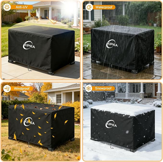 Kipiea Rectangular Fire Pit Cover 44x26 inch – Upgraded 600D Heavy Duty, 100% Waterproof, UV & Tear Resistant, Propane Fire Table Cover, Black
