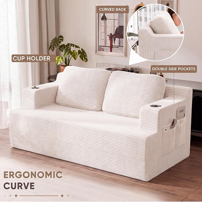 Homall 67” Cloud Couch Sofa 2 Seater Comfy Upholstered Loveseat Floor Sofa with High Density Memory Foam, No Assembly Required, Boneless Couch for Bedroom Living Room (White, Loveseat)