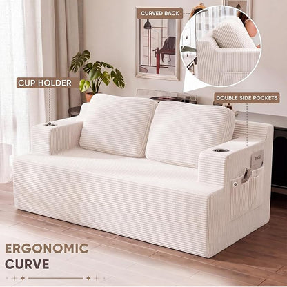Homall 67” Cloud Couch Sofa 2 Seater Comfy Upholstered Loveseat Floor Sofa with High Density Memory Foam, No Assembly Required, Boneless Couch for Bedroom Living Room (White, Loveseat)