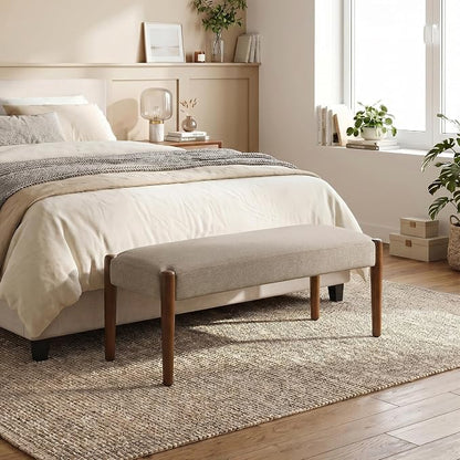 Usaint 42" End of Bed Bench, Modern Upholstered Bedroom Bench with Rubberwood Legs, Entryway Bench with Cushion, Dining Bench for Living Room, Bedroom, Brown with Walnut Leg