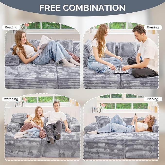 131'' U Shaped Sectional Couches with Chaise Lounge, No Assembly Required Deep Seat Modular Cloud Sofa for Living Room 1PCS, Bedroom(Light Gray)