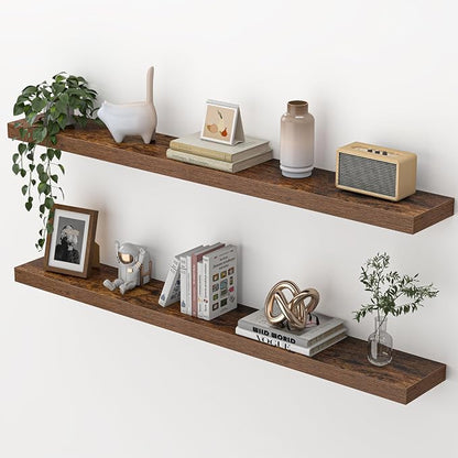 Heimlove 48 Inch Floating Shelves for Wall,Extra Long Wood Shelves Mounted Storage Hanging Shelf Invisible Bracket for Bedroom,Living Room,Kitchen,Office,Set of 2,Rustic Brown