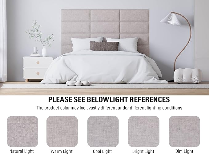 Peel and Stick Upholstered Wall Mounted Headboard King Size, 12 Panels Tufted Fabric Headboard,Wall Mounted Headboards, Interior Wall Panels for Bedroom, 10"x24" Beige