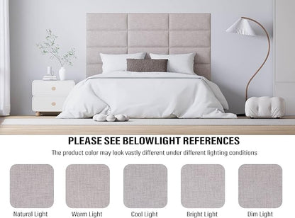 Peel and Stick Upholstered Wall Mounted Headboard King Size, 12 Panels Tufted Fabric Headboard,Wall Mounted Headboards, Interior Wall Panels for Bedroom, 10"x24" Beige