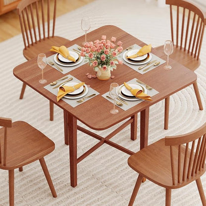 Giantex 36" Folding Dining Table for 2-4, Extendable Drop Leaf Kitchen Table with Solid Rubber Wood Frame, Space-Saving Dinner Table for Small Space, Living Dining Room, Dinette, Walnut