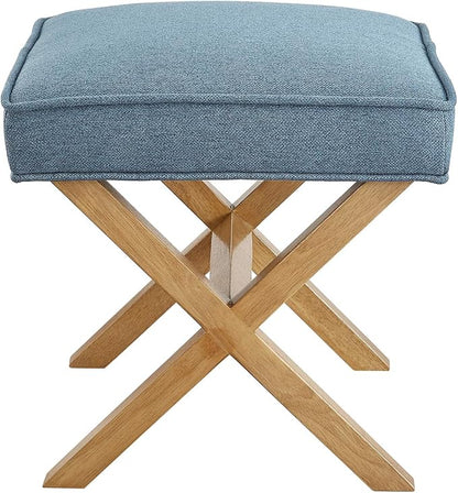 Amazon Basics Small Ottoman Foot Rest, Mid-Century Modern X Square Upholstered Fabric Stool for Living Room, Bedroom, Entryway, Extra Seating, 20" W x 18" D x 18" H, Indigo Blue