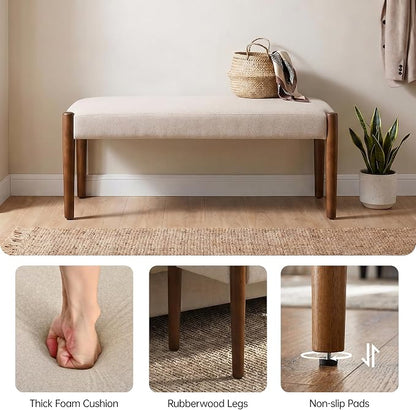 Usaint 42" End of Bed Bench, Modern Upholstered Bedroom Bench with Rubberwood Legs, Entryway Bench with Cushion, Dining Bench for Living Room, Bedroom, Beige with Walnut Leg