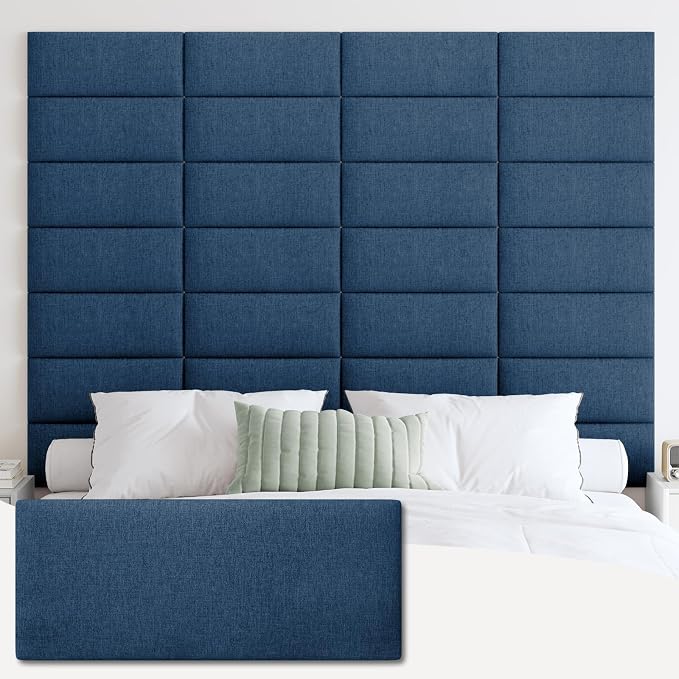IF NOW Upholstered Wall Mounted Headboard, 3D Soundproof Wall Panels Peel and Stick for Queen Size, Reusable and Removable Tufted Bed Headboard in Navy Blue (9 Panels, 10" x 24")