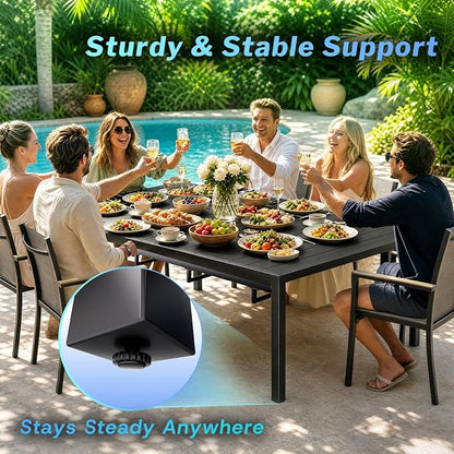 Bigget Extendable Outdoor Dining Set for 8, Expandable 8 Person Outdoor Dining Table Set with Highback Wide Deep Seat Armchairs 450LBS, Sturdy Powder-Coated 9 Piece Patio Dining Set for Backyard, Gray