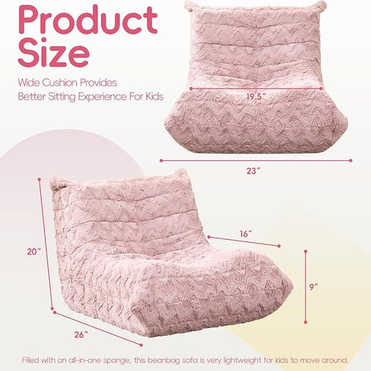 Hobestluk Small Bean Bag Chair Faux Fur Fabric BeanBag Couch for Playroom | Pink Chevron,Ergonomic Design,Memory Foam,Strong Supportive,No Assembly Required,Decorative Style for Living Room Bedroom