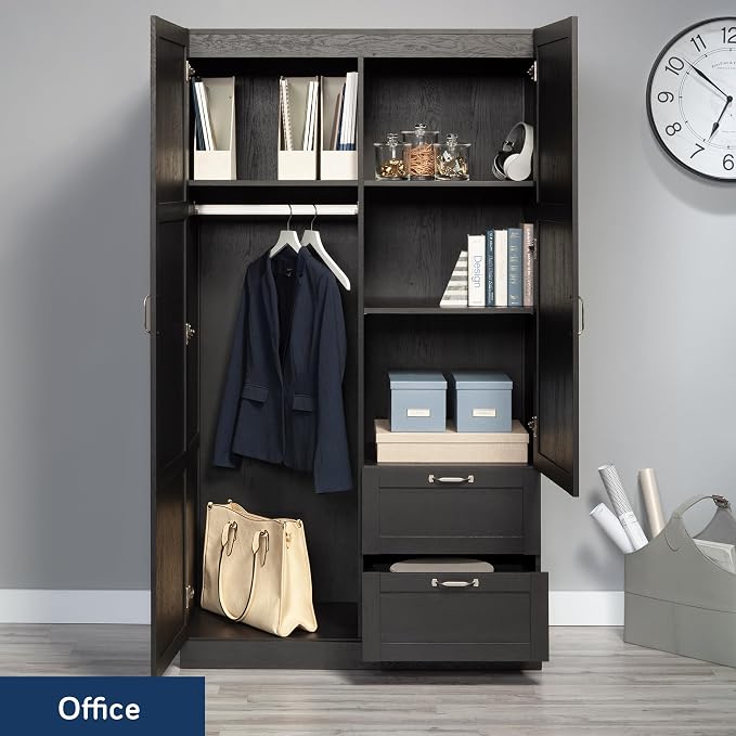Sauder Miscellaneous Storage Armoire with Drawers, Raven Oak Finish