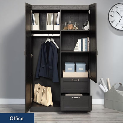 Sauder Miscellaneous Storage Armoire with Drawers, Raven Oak Finish
