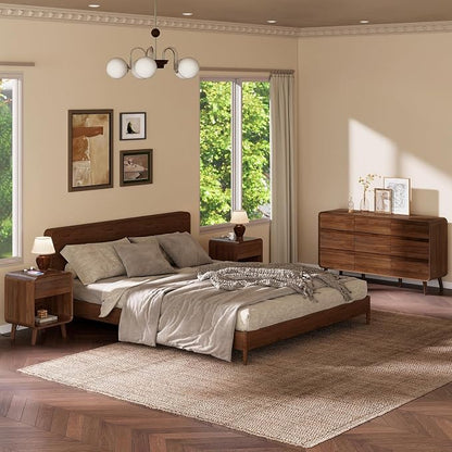 Nasonet Dresser and Nightstand Sets 3 Piece, Mid Century Modern 9 Drawer Dresser and Small Night Stand Set 2, Wooden Chest of Drawers Bedroom Furniture Set, Walnut