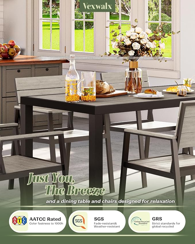 Vexwalx Outdoor Dining Chairs Set of 2, HDPS + Aluminum Patio Dining Chairs with Ergonomic Design and Wide Seat, 2 Piece Outdoor Chairs for Garden, Backyard, Deck (Gray)