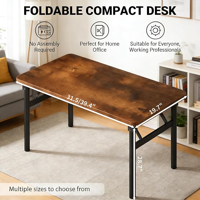Small Folding Computer Desk - 31.5 Inch Foldable Small Spaces Compact Desk,No Assembly,Bedroom, Dorm and Apartment,Portable Study for Home Office Table