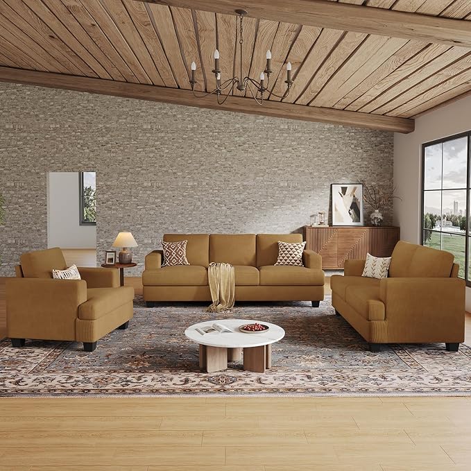 COPIAE 89 Inch Sofa with Extra Deep Seats Oversize, 3 Seater Sofa for Living Room, Modern Couch and Sofa, Comfy Armrests and Seats and Backrests, Easy Installation, Corduroy Fabric Ginger Yellow