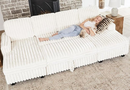 Belffin Modular Sectional Sleeper Sofa with Pull Out Couch Bed Corduroy Double Chaise with Storage Beige Couch