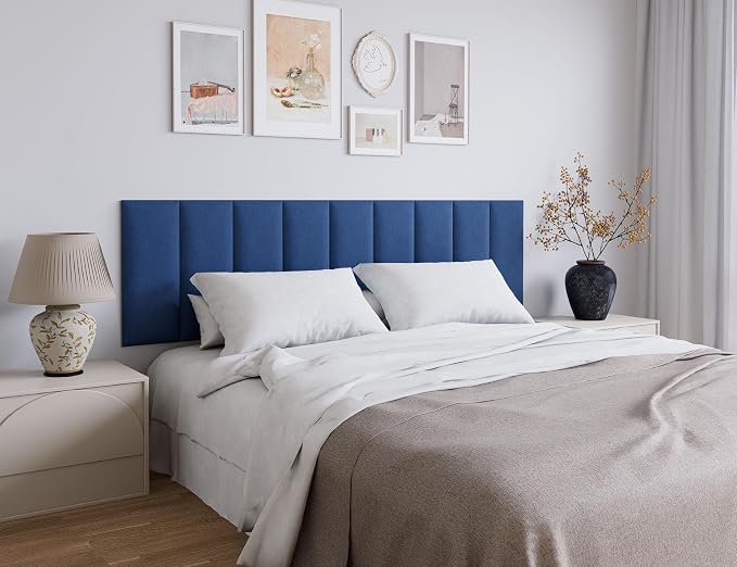 Peel and Stick Upholstered Wall Mounted Headboard Queen Size, 9 Panels Tufted Fabric Headboard,Wall Mounted Headboards, Interior Wall Panels for Bedroom, 10"x24" Dark Blue