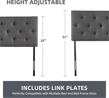 Linen Headboard Full Size, Adjustable Height Headboard 37-51 in, Dark Gray | Diamond Tufting Solid Wood Full XL Headboards Only, Durable Metal Legs, Upholstered Full Head Board Bed Frame, Modern Fabric
