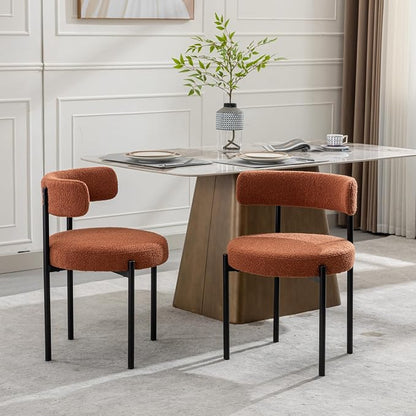 Boucle Dining Chairs Set of 4, Rust Dining Chairs with Upholstered Seat and Round Back, Mid-Century Modern Kitchen Chairs for Dining Room, Restaurant