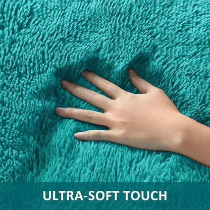 Ophanie Teal Rugs for Bedroom Living Room, Fluffy Fuzzy Furry Carpet, Plush Soft Shaggy Bedside Indoor Floor 4x6 Area Rug for Kids Girls Boys Baby Teen Dorm Nursery Decor with Over 99 pcs Pile fibers