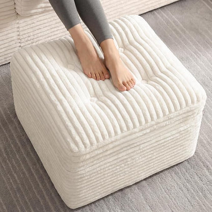 23.6in Pouf Ottoman, Corduroy Ottoman Foot Rest with Dual‑Layer Support, Large Poofy Pouf with Soft Chunk‑Foam Top & Firm Foam Base, Floor Foot Stool for Living Room, Beige