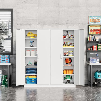 Fesbos Metal Storage Cabinet-72” Tall Steel File Cabinets with Lockable Doors and 5 Adjustable Shelves-White Steel Storage Cabinet for Home, School, Office, Garage