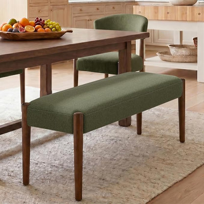 Usaint 42" End of Bed Bench, Modern Upholstered Bedroom Bench with Rubberwood Legs, Entryway Bench with Cushion, Dining Bench for Living Room, Bedroom, Dark Green with Walnut Leg