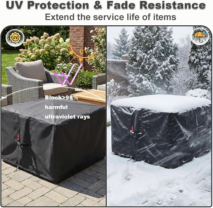 SheeChung Fire Pit Cover Square 48"L x 48"W x 29"H,Waterproof Heavy Duty 600D Tear Resistant Patio Cover,Outdoor Table Cover Square,Fits for 44-48 Inch Gas Firepit
