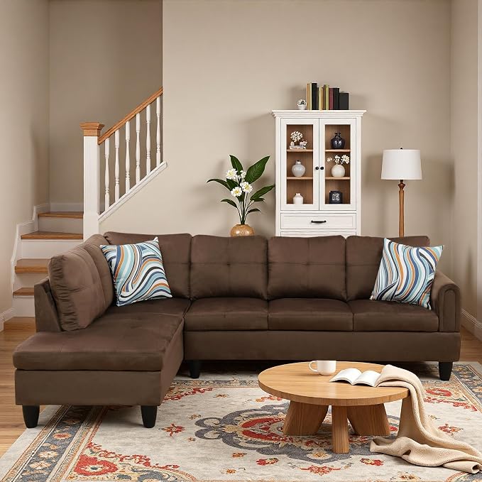 L-Shaped Sectional Sofa, Modern 4-Seat Couch with Left Facing Chaise, Sectional Couch for Living Room, Apartment, Office, Chocolate