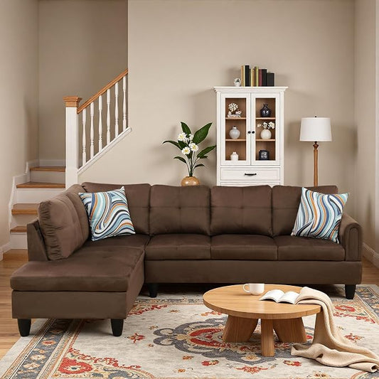 L-Shaped Sectional Sofa, Modern 4-Seat Couch with Left Facing Chaise, Sectional Couch for Living Room, Apartment, Office, Chocolate