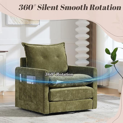 Swivel Accent Chair Set of 2, Modern Swivel Barrel Chair for Living Room, 360 Degree Comfy Square Accent Barrel Chair, Upholstered Sofa Armchair for Bedroom,Reading, Chenille, Olive Green