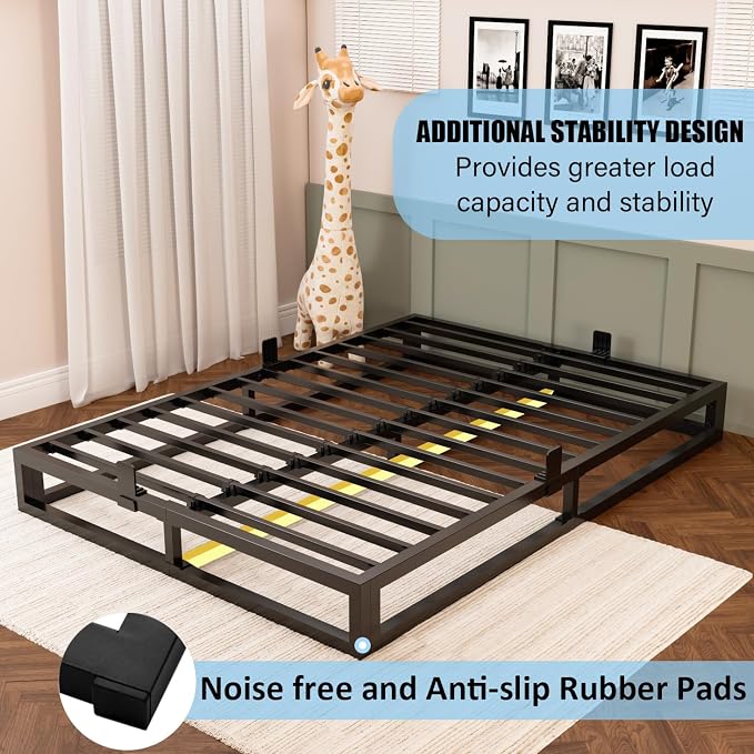 Bilily 6 Inch California King Bed Frame with Steel Slat Support,Low Profile Cal King Metal Platform Bed Frame Support Mattress Foundation,Heavy Duty,No Box Spring Needed,Easy Assembly,Noise Free