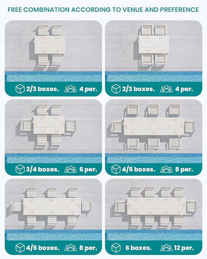 SERWALL HDPE Dining Set for 8: 2 Umbrella Hole Tables + 8 Chairs. for Garden, Backyard, Poolside. White