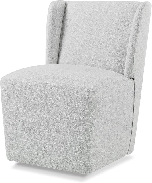 KISLOT Upholstered Dining Chairs Set of 1 with Casters, Wingback Modern Side Armless Deskchair with Rollers for Diningroom Bedroom Livingroom Reading Room, Light Grey Fabric