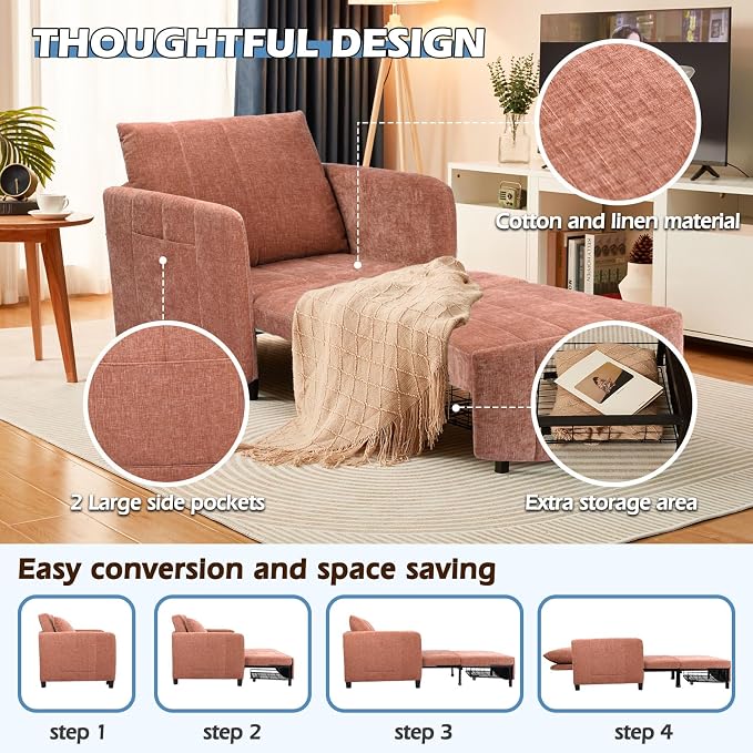 ZZW Sleeper Chair 84" Extra Long Convertible Chair Bed Upgraded 3-in-1 to 4-in-1 Pull Out Chair & Single Sofa Bed for Adult Sleeping Chairs for Living Room & Small Space