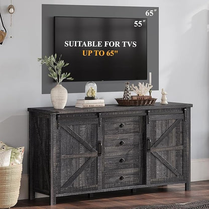AMERLIFE 3-Piece Farmhouse Bedroom Furniture Set with Dresser and 2 Nightstands, Sliding Barn Door Wood Storage Set for Bedroom and Dining Room, Black Oak