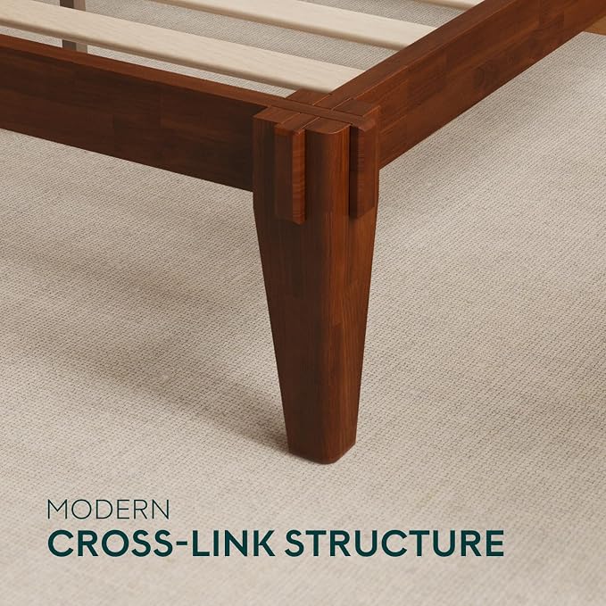 Bme Chalipa 14” King Bed Frame - Solid Wood Platform Bed - Japanese Joinery Bed Frame - Wood Slat Support - No Box Spring Needed - Easy Assembly - Minimalist & Modern Style, Walnut