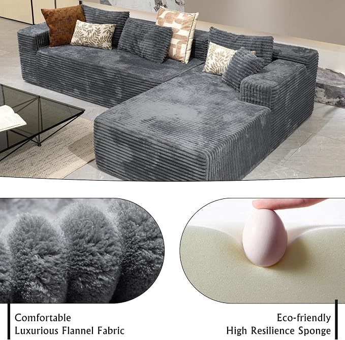 Sectional couches for Living Room Corduroy Couch, 104" Cloud Sectional Couch with L-Shape Chaise, Modern Modular Sofa, Deep Seat Comfort, No Assembly Required(Plush Corduroy, Right Facing Chaise)