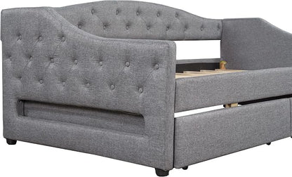 Merax Twin XL Size Modern Upholstered Platform Bed with 2 Drawers, Linen Sofa Daybed with Wood Slat Support, Storage Bed Frame, Space Saving/Gray