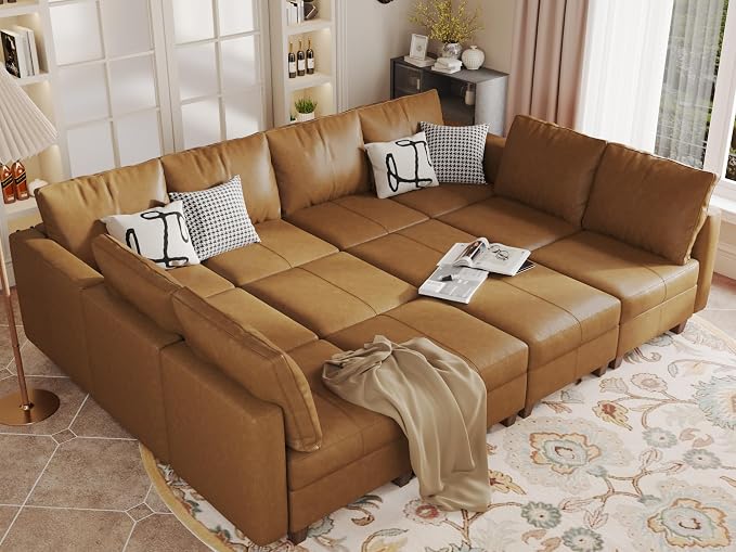 EASE MOOSE Oversized Modular Sectional Sleeper Sofa with Storage, Faux Leather sectional Sofa Large Modular Sofa Couch Sleeper for Living Room