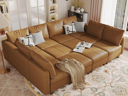 EASE MOOSE Oversized Modular Sectional Sleeper Sofa with Storage, Faux Leather sectional Sofa Large Modular Sofa Couch Sleeper for Living Room