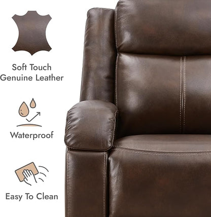Watson & Whitely Oversized Genuine Leather Power Recliner Chairs for Big and Tall, Wall Hugger Recliner with Power Headrest & Charging Ports, Extra Large Reclining Chair for Living Room, Dark Brown