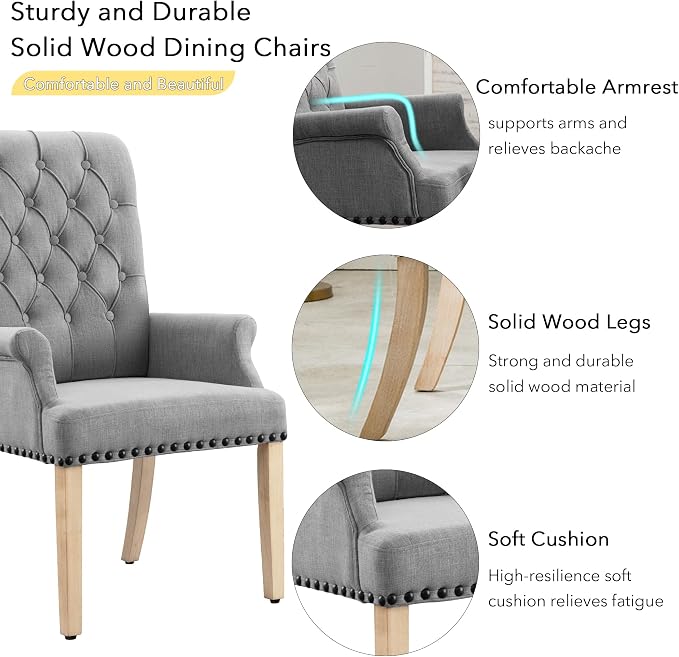 AODCHR Upholstered Fabric Accent Dining Chair Set of 5, Elegant Tufted Dining Room Chairs, Kitchen Room 1 Arm with 4 Armless, Light Grey