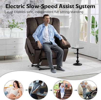JIKFRIMA Big Man Recliner 500lbs Power Lift Recliner Chair for Big Tall Elderly Adults Oversized Lay Flat Lift Recliner with Extended Footrest,Heat Massage,Flip Arm Storage Cup Holders,USB Type C