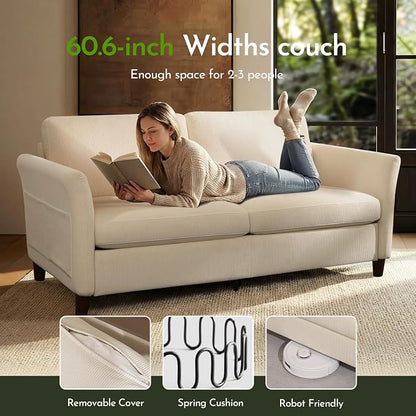 Valthie 80" Corduroy Loveseat Sofa, Modern Comfy Couches with Side Pocket, Living Room Couch, Couch for Bedroom and Small Spaces,2-Seater Sofa Beige