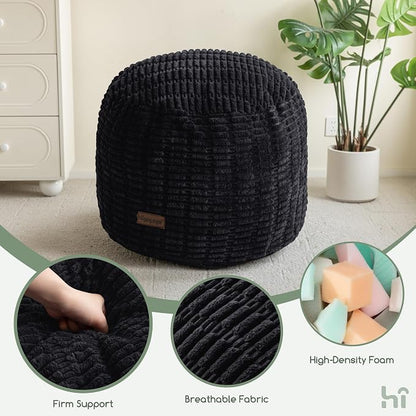 HIGOGOGO Pouf Ottoman Stuffed Round Modern Foam Filled Foot Rest Poufs for Living Room Chair Decorative 20 X 15 Inches Boho Relax Stool for Wedding Christmas Party, Black