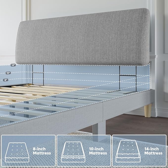 4.7” Upholstered Headboard for Full Size Bed, No Drill Needed, 5 Min Assembly, Headboard for 8–14 Inch Mattress, Perfect for Renters Dorm Kids Pet, Linen Gray